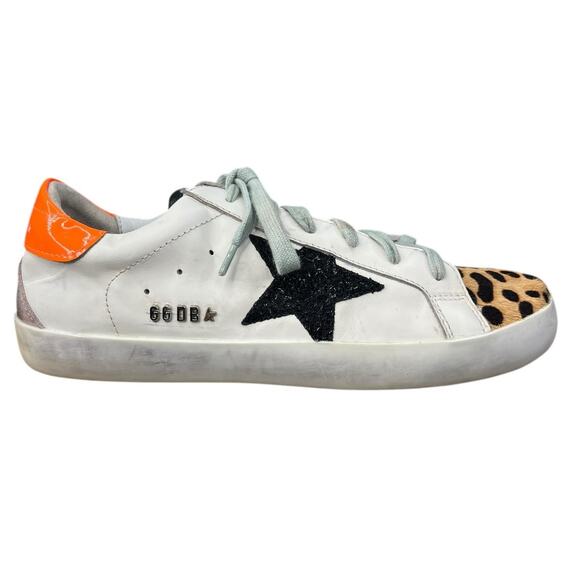 Golden Goose Women’s White Leather Leopard Black Star Sneakers Size 41 US 11 - Picture 1 of 12